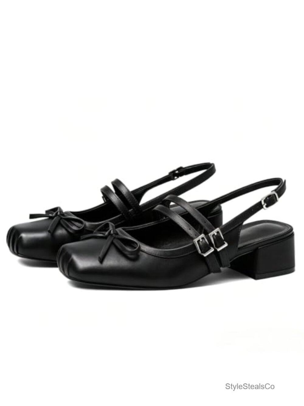 Satin Slingback Ballet Flats Low Block Heel Mary Jane Pumps